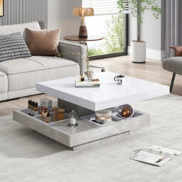 Btm Lift-Top Coffee Table 100Cm, 4 Drawers, Led High Gloss, Hidden Storage, White And Grey - thumbnail 4