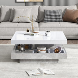 Btm Lift-Top Coffee Table 100Cm, 4 Drawers, Led High Gloss, Hidden Storage, White And Grey - thumbnail 3