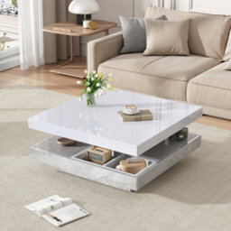 Btm Lift-Top Coffee Table 100Cm, 4 Drawers, Led High Gloss, Hidden Storage, White And Grey - thumbnail 5