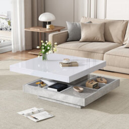 Btm Lift-Top Coffee Table 100Cm, 4 Drawers, Led High Gloss, Hidden Storage, White And Grey - thumbnail 2