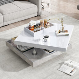 Btm Lift-Top Coffee Table 100Cm, 4 Drawers, Led High Gloss, Hidden Storage, White And Grey - thumbnail 1