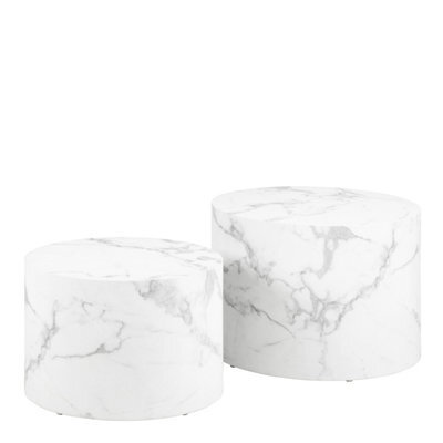 Furniture To Go Dice Round Coffee Table Set Of 2 In White Marble And Carrara Rough Paper - image 1