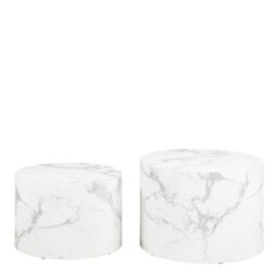 Furniture To Go Dice Round Coffee Table Set Of 2 In White Marble And Carrara Rough Paper - thumbnail 2