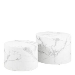 Furniture To Go Dice Round Coffee Table Set Of 2 In White Marble And Carrara Rough Paper - thumbnail 1