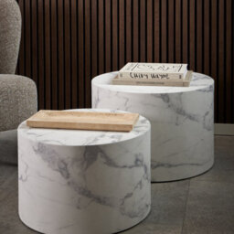 Furniture To Go Dice Round Coffee Table Set Of 2 In White Marble And Carrara Rough Paper - thumbnail 4