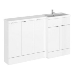 Hudson Reed Fusion 1505mm Right-Hand Freestanding Vanity Unit With Polymarble Basin, Gloss White - thumbnail 1