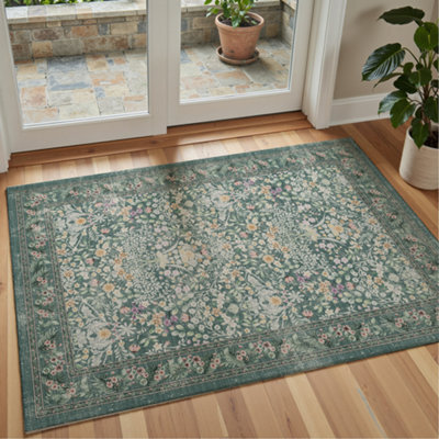 Decoranddecor Rug, Washable Rugs, Kitchen Rugs, Bath Mats, 60X90Cm, Non-Slip, Pet Friendly, Low Pile, Floral Rug - Zafira - image 1