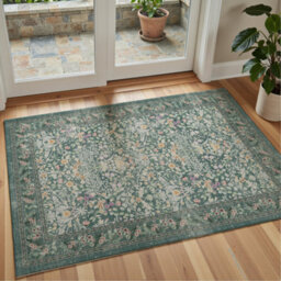 Decoranddecor Rug, Washable Rugs, Kitchen Rugs, Bath Mats, 60X90Cm, Non-Slip, Pet Friendly, Low Pile, Floral Rug - Zafira - thumbnail 1