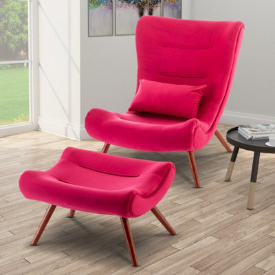 Velvet Pink Katia Accent Chair With Footstool - image 1