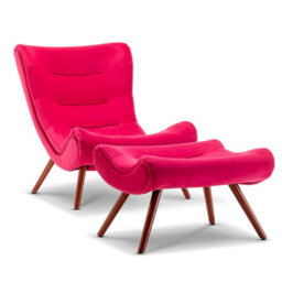 Velvet Pink Katia Accent Chair With Footstool - thumbnail 2
