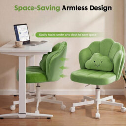 Gtplayer Office Desk Chair Makeup Vanity Chair Swivel Armless Height Adjustable Bedroom Dressing Table Chairs, Teddy, Green - thumbnail 5