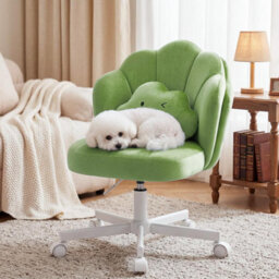 Gtplayer Office Desk Chair Makeup Vanity Chair Swivel Armless Height Adjustable Bedroom Dressing Table Chairs, Teddy, Green - thumbnail 2