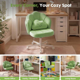 Gtplayer Office Desk Chair Makeup Vanity Chair Swivel Armless Height Adjustable Bedroom Dressing Table Chairs, Teddy, Green - thumbnail 6
