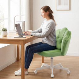 Gtplayer Office Desk Chair Makeup Vanity Chair Swivel Armless Height Adjustable Bedroom Dressing Table Chairs, Teddy, Green - thumbnail 7