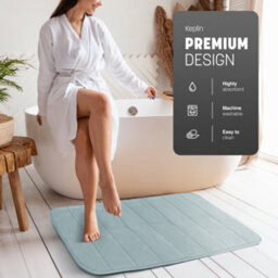 Keplin 50X80Cm Memory Foam Bath Mat Ultra Soft, Highly Absorbent, Non Slip, Machine Washable, Light Blue - thumbnail 3
