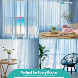 "Neel Blue Voile Curtains Slot Top, 2 Curtains, Sky Blue - 56"" Width X 54"" Drop" - thumbnail 8