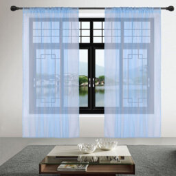 "Neel Blue Voile Curtains Slot Top, 2 Curtains, Sky Blue - 56"" Width X 54"" Drop"