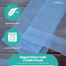 "Neel Blue Voile Curtains Slot Top, 2 Curtains, Sky Blue - 56"" Width X 54"" Drop" - thumbnail 4