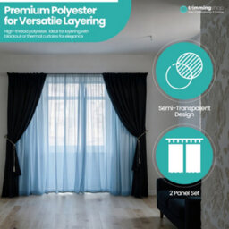 "Neel Blue Voile Curtains Slot Top, 2 Curtains, Sky Blue - 56"" Width X 54"" Drop" - thumbnail 5