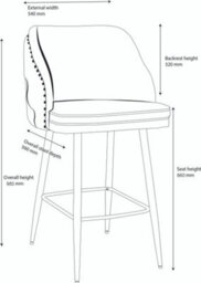 Lamboro Mayfair Velvet Kitchen Bar Stool, Extra Padded Seat, Powder Coated Black Legs & Footrest, Home & Breakfast Barstool, Sage Green - thumbnail 4