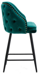 Lamboro Mayfair Velvet Kitchen Bar Stool, Extra Padded Seat, Powder Coated Black Legs & Footrest, Home & Breakfast Barstool, Sage Green - thumbnail 2