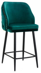 Lamboro Mayfair Velvet Kitchen Bar Stool, Extra Padded Seat, Powder Coated Black Legs & Footrest, Home & Breakfast Barstool, Sage Green - thumbnail 1