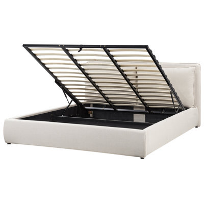 Beliani Ottoman Bed Fabric Bajonna 180 X 200 Cm (Eu Super King) Beige - image 1