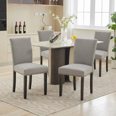 Grey Soft Fabric Dining Chairs Set Of 2 With Upholstered Seat - image 1