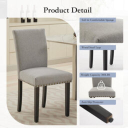 Grey Soft Fabric Dining Chairs Set Of 2 With Upholstered Seat - thumbnail 3