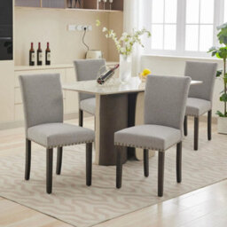 Grey Soft Fabric Dining Chairs Set Of 2 With Upholstered Seat - thumbnail 1