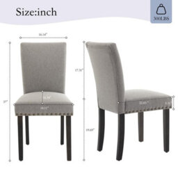 Grey Soft Fabric Dining Chairs Set Of 2 With Upholstered Seat - thumbnail 2