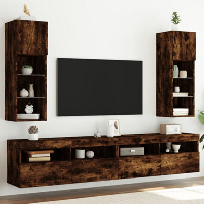 Walplus Tv Cabinets With Led Lights 2 Pcs Smoked Oak 30.5X30X90 Cm - image 1