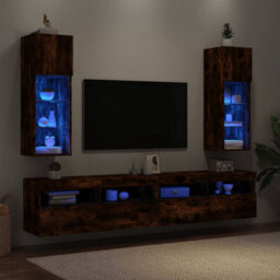 Walplus Tv Cabinets With Led Lights 2 Pcs Smoked Oak 30.5X30X90 Cm - thumbnail 4