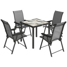 Outsunny 5 Pieces Outdoor Dining Set, Garden Dining Set For 4, Grey - thumbnail 2