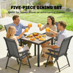 Outsunny 5 Pieces Outdoor Dining Set, Garden Dining Set For 4, Grey - thumbnail 4