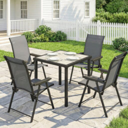 Outsunny 5 Pieces Outdoor Dining Set, Garden Dining Set For 4, Grey