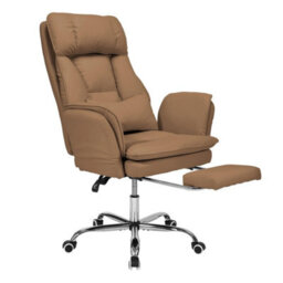 Khaki Reclining Office Chair Pu Leather Recline High Back Chair W/ Footrest - thumbnail 6