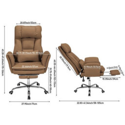 Khaki Reclining Office Chair Pu Leather Recline High Back Chair W/ Footrest - thumbnail 2