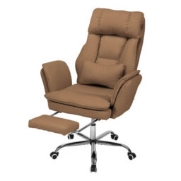 Khaki Reclining Office Chair Pu Leather Recline High Back Chair W/ Footrest - thumbnail 1