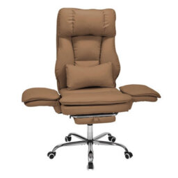 Khaki Reclining Office Chair Pu Leather Recline High Back Chair W/ Footrest - thumbnail 4