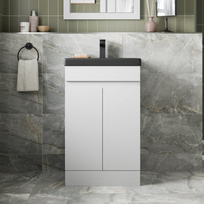 Affine 500mm Floorstanding Vanity Unit White Black Ceramic Basin Soft Close Doors - image 1