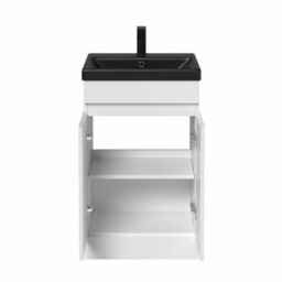 Affine 500mm Floorstanding Vanity Unit White Black Ceramic Basin Soft Close Doors - thumbnail 5