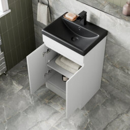 Affine 500mm Floorstanding Vanity Unit White Black Ceramic Basin Soft Close Doors - thumbnail 3
