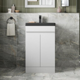 Affine 500mm Floorstanding Vanity Unit White Black Ceramic Basin Soft Close Doors - thumbnail 1