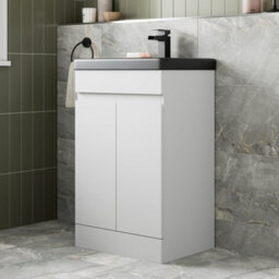 Affine 500mm Floorstanding Vanity Unit White Black Ceramic Basin Soft Close Doors - thumbnail 2