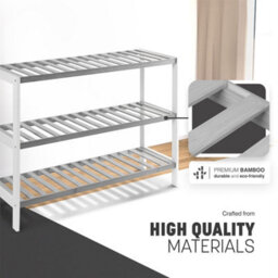 Keplin 3 Tier Bamboo Shoe Rack, Grey And White, 70X55X25Cm - thumbnail 8