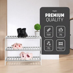Keplin 3 Tier Bamboo Shoe Rack, Grey And White, 70X55X25Cm - thumbnail 6