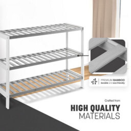 Keplin 3 Tier Bamboo Shoe Rack, Grey And White, 70X55X25Cm - thumbnail 5