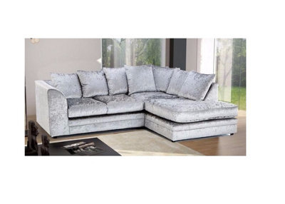 Bella Crushed Velvet Right Hand Facing Corner Sofa Silver - image 1