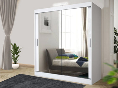 RAC3 Sliding Wardrobe Led Mirror Space Saving Bedroom Wardrobe, Contemporary Bedroom Sliding Wardrobe & Mirror Wardrobe (White,100Cm) - image 1